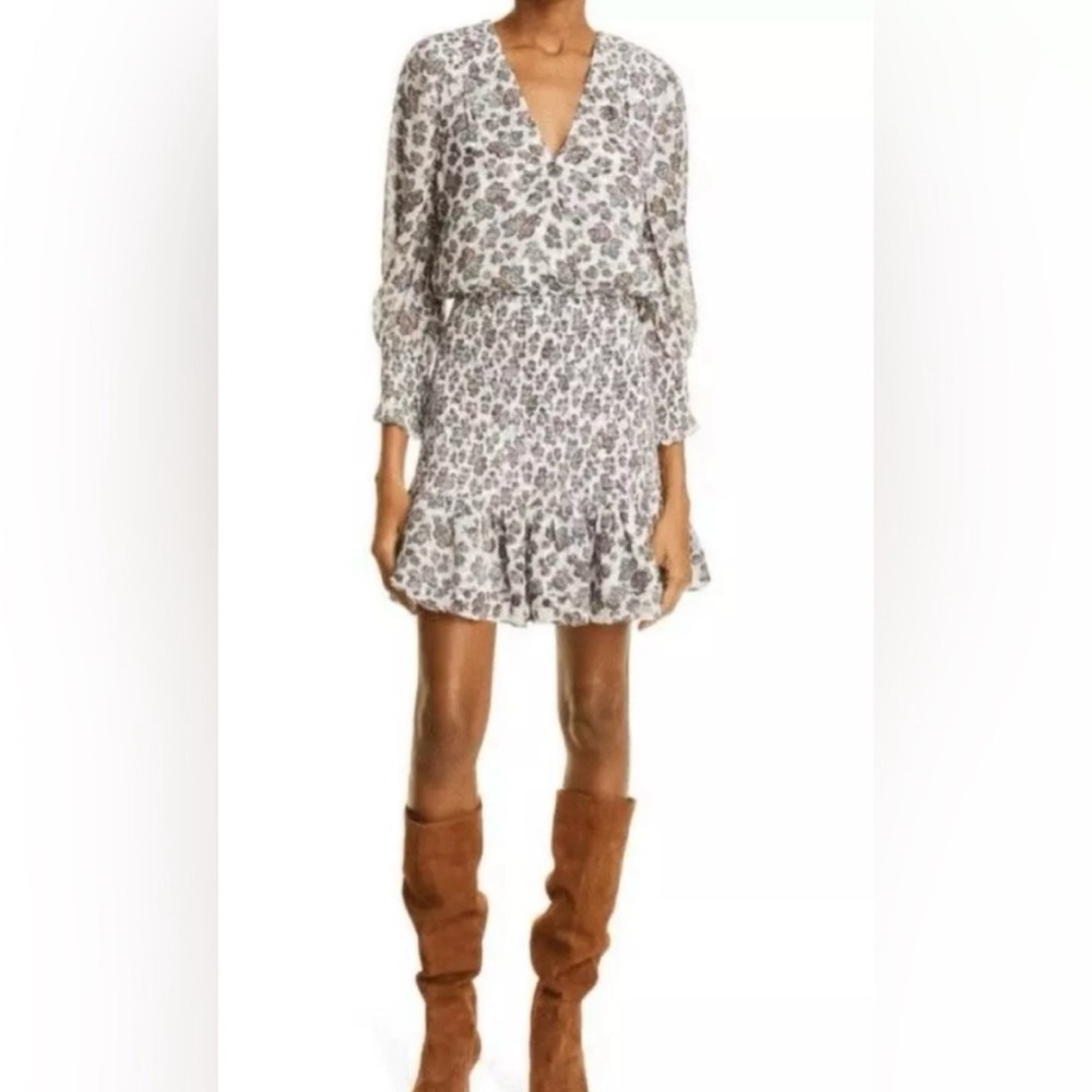 VERONICA BEARD Saera shirred floral-print crepe de chine mini smocked dress